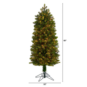 5’ Slim Colorado Mountain Spruce Artificial Christmas Tree with 250 (Multifunction) Lights with Instant Connect