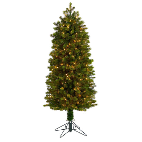 5’ Slim Colorado Mountain Spruce Artificial Christmas Tree with 250 (Multifunction) Lights with Instant Connect