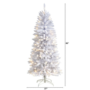 5’ Slim White Artificial Christmas Tree with 150 Warm White LED Lights and 491 Bendable Branches