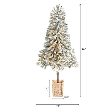 5' Winter Flocked Leaning Christmas Tree Pre-Lit