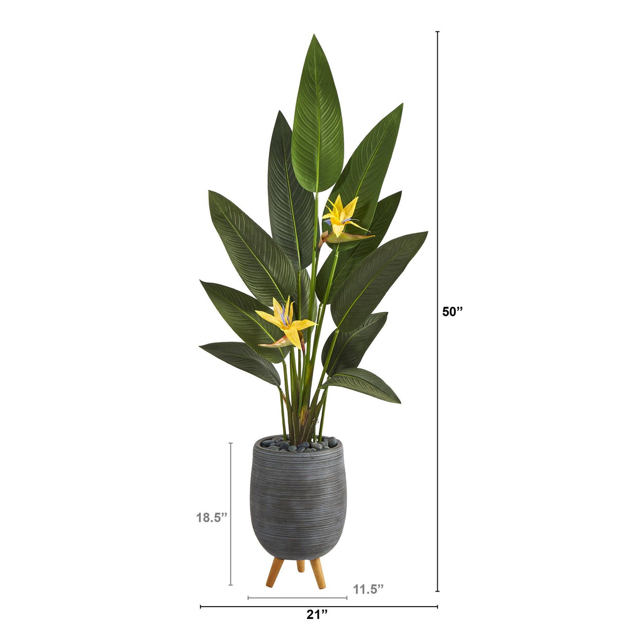 50” Bird of Paradise Artificial Plant in Gray Planter with Stand (Real Touch)