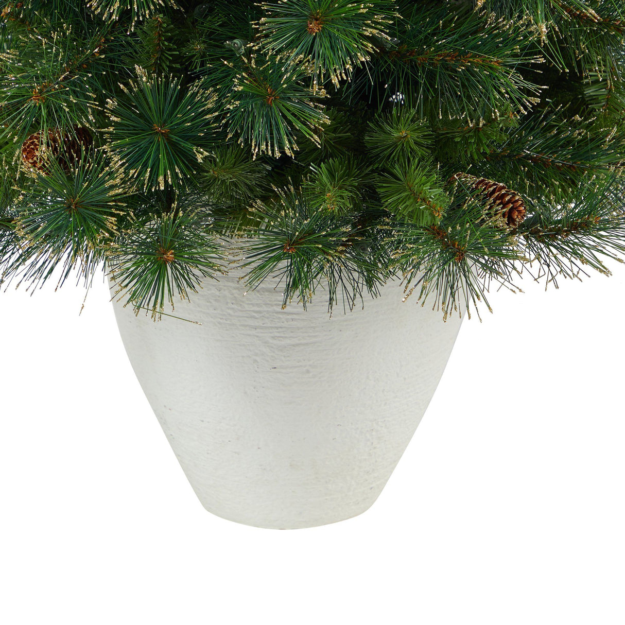 50” Golden Tip Washington Pine Artificial Christmas Tree with 100 Clear Lights, Pine Cones and 336 Bendable Branches in White Planter