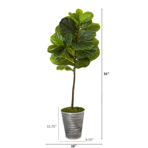 51” Fiddle Leaf Artificial Tree in Decorative Tin Planter (Real Touch)