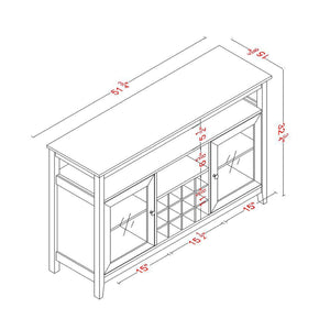 51" Wide Wood Cupboard Buffet Storage Cabinet with Wine Rack for 12-Bottles