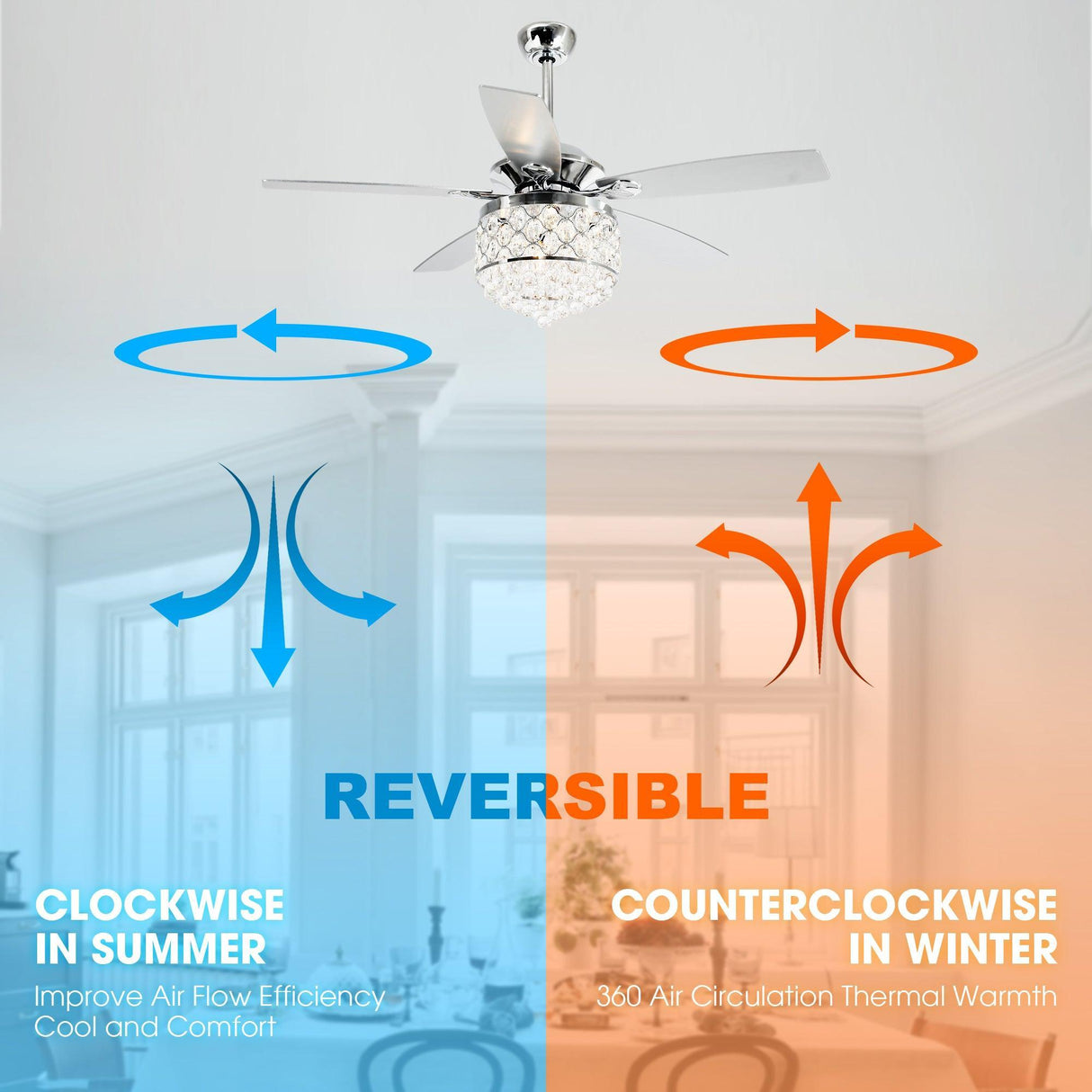 52" Berkshire Modern Downrod Mount Reversible Crystal Ceiling Fan with Lighting and Remote Control