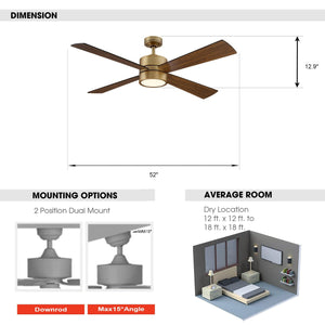 52" Bucholz Industrial Ceiling Fan with Dimmable LED Light