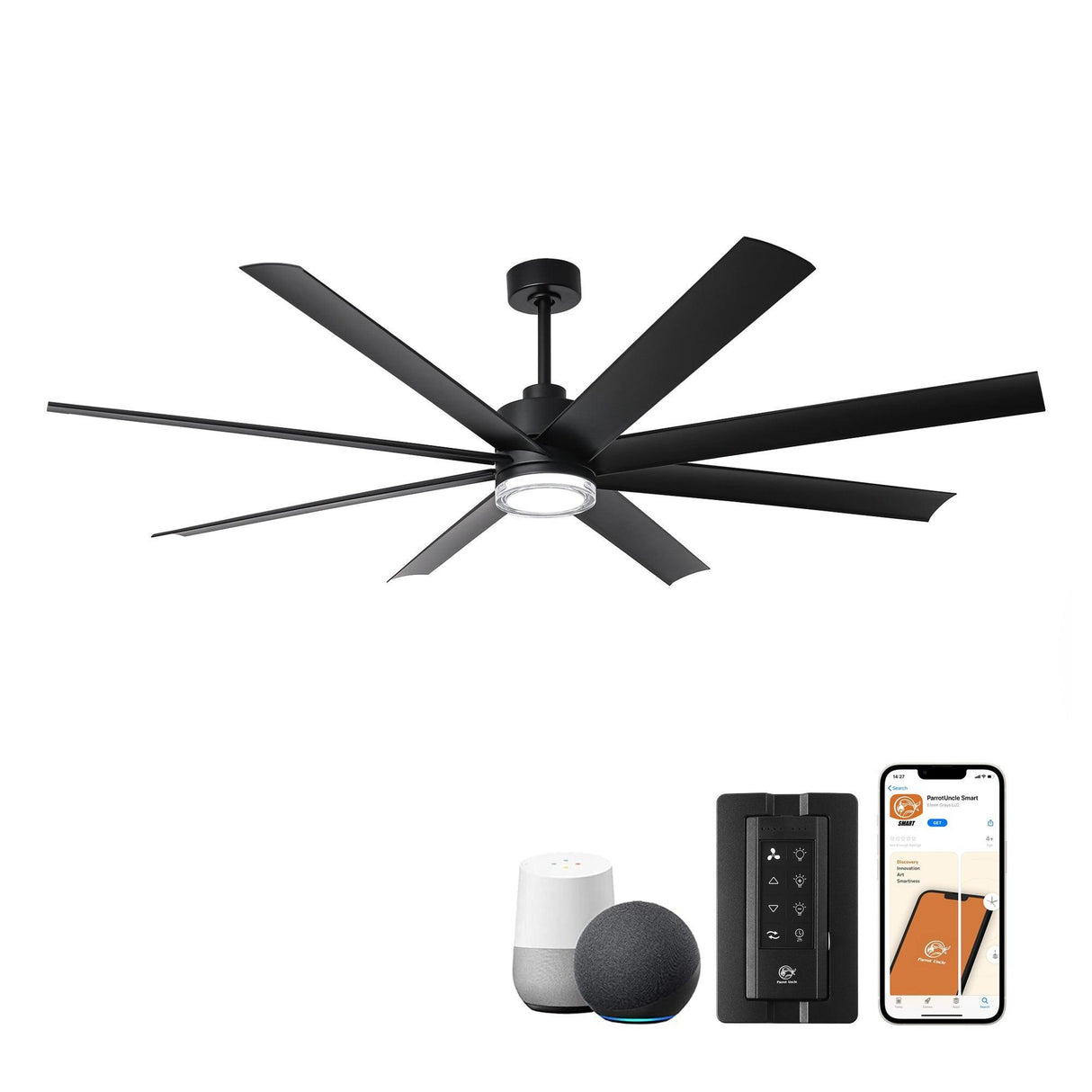 52" DC Motor 3 Blades Modern Downrod Mount Smart Fan with LED Light