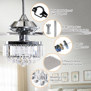 52" Elkton Modern Reversible Crystal Fandelier with Lighting and Remote Control