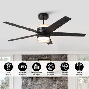 52" Fanelee 5 Blades Industrial Ceiling Fan with LED Lighting