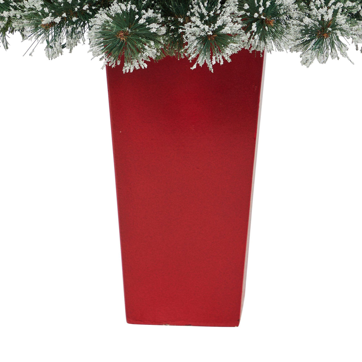 52” Frosted Swiss Pine Artificial Christmas Tree with 100 Clear LED Lights and Berries in Red Tower Planter