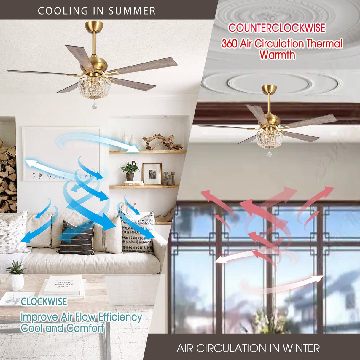 52" Ganga Modern Downrod Mount Reversible Crystal Ceiling Fan with Lighting and Remote Control