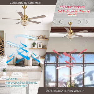 52" Ganga Modern Downrod Mount Reversible Crystal Ceiling Fan with Lighting and Remote Control