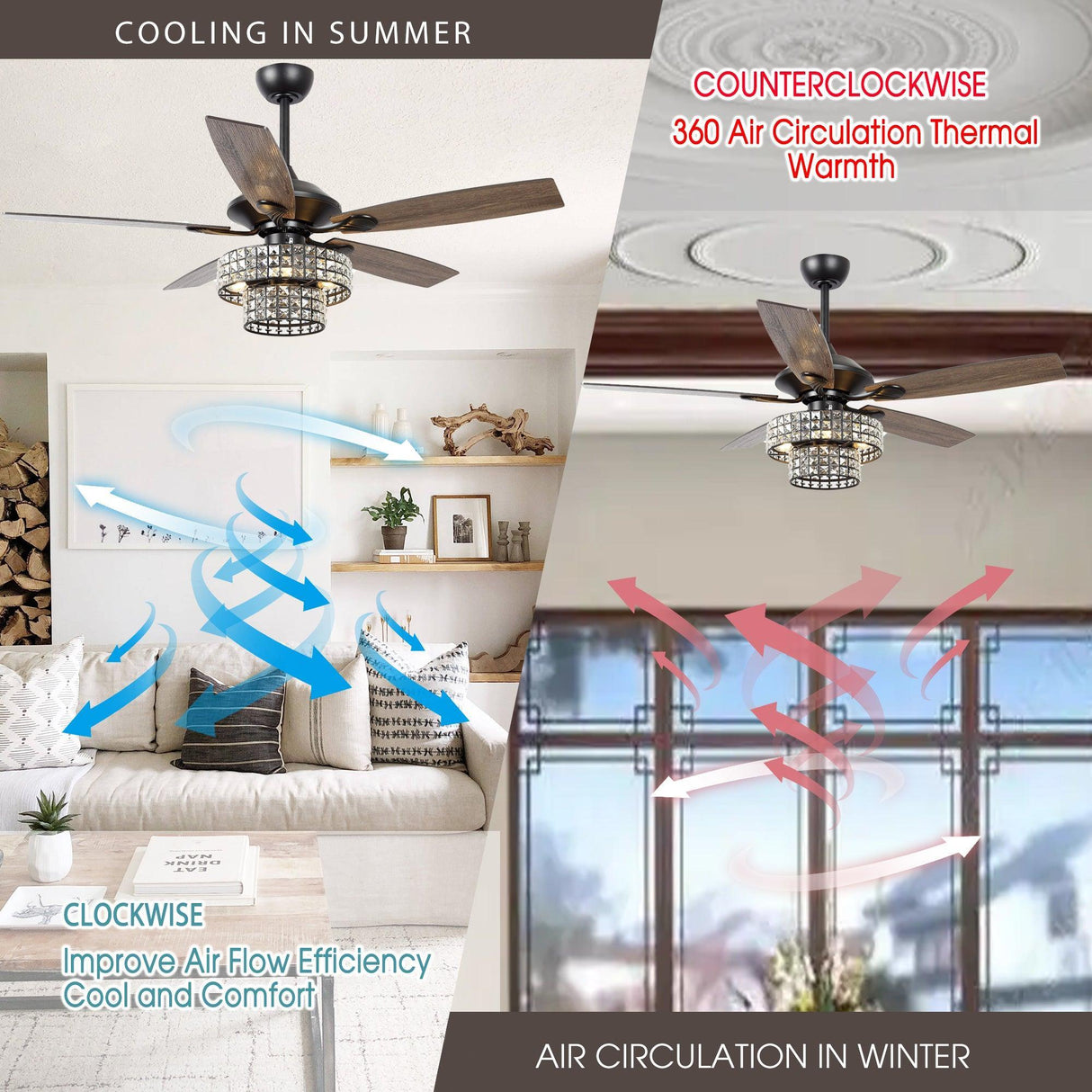 52" Howell Modern Downrod Mount Reversible Crystal Ceiling Fan with Lighting and Remote Control