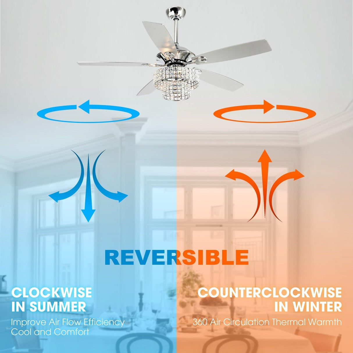 52" Howell Modern Downrod Mount Reversible Crystal Ceiling Fan with Lighting and Remote Control