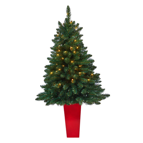 52” Northern Rocky Spruce Artificial Christmas Tree with 100 Clear Lights and 322 Bendable Branches in Tower Planter