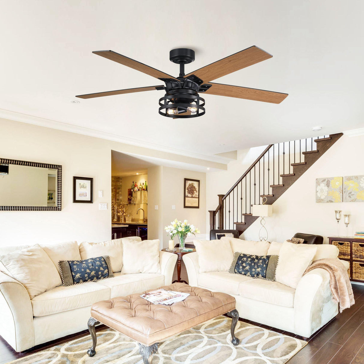 52" Prayag Industrial Downrod Mount Reversible Ceiling Fan with Lighting and Remote Control