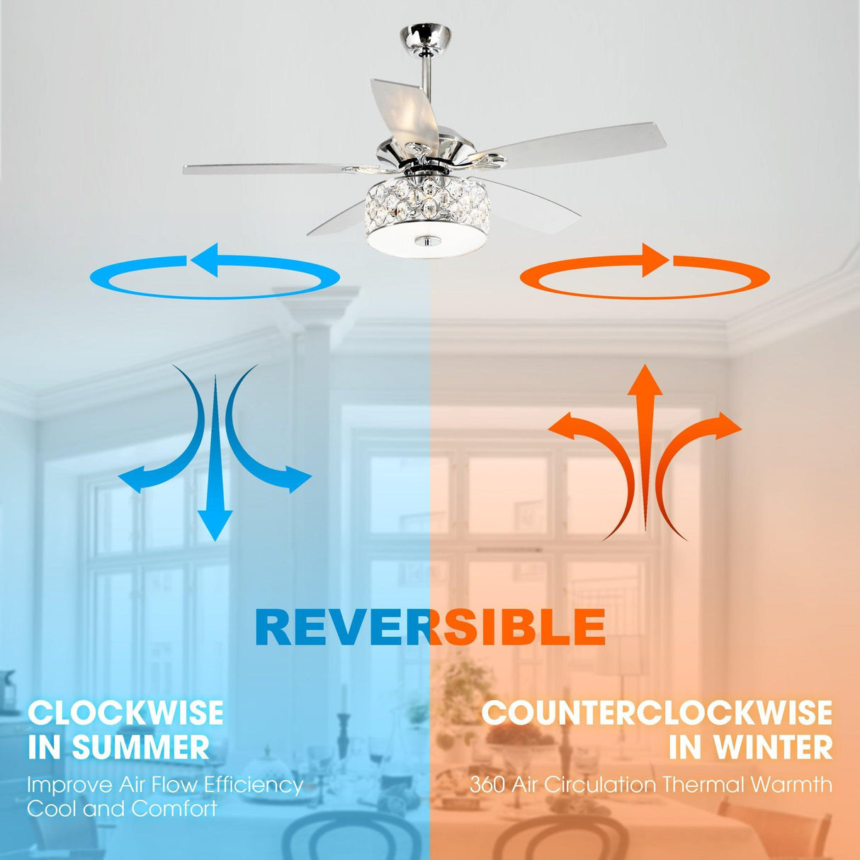 52" Tibuh Modern Downrod Mount Reversible Crystal Ceiling Fan with Lighting and Remote Control