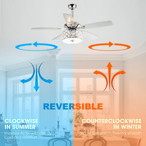 52" Tibuh Modern Downrod Mount Reversible Crystal Ceiling Fan with Lighting and Remote Control