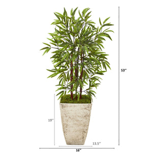 53” Bamboo Artificial Tree in Country White Planter