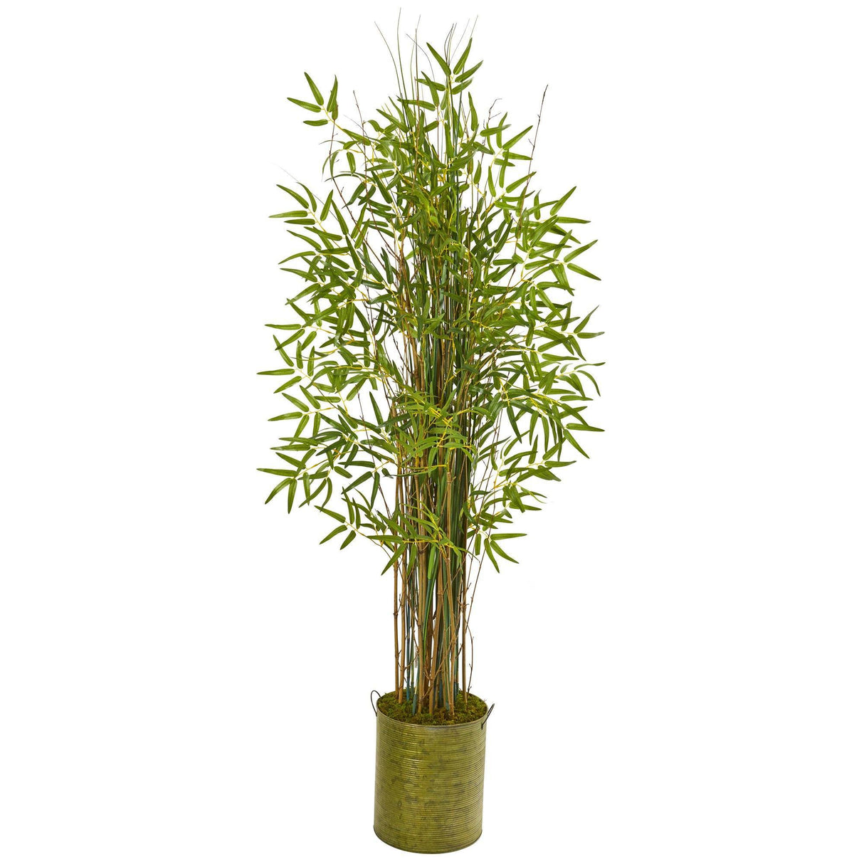 53” Bamboo Grass Artificial Plant in Green Metal Planter