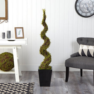 55” Mohlenbechia Spiral Artificial Tree in Black Metal Planter