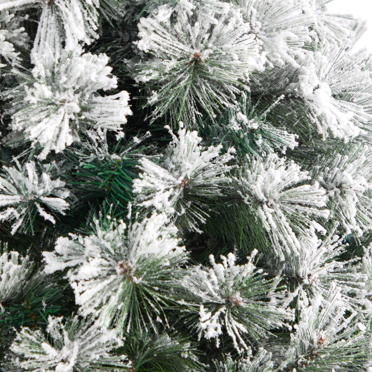 56” Flocked Oregon Pine Artificial Christmas Tree with 100 Clear Lights and 215 Bendable Branches in Decorative Urn