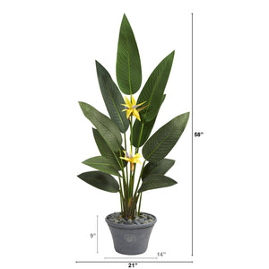 58” Bird of Paradise Artificial Plant in Gray Planter (Real Touch)