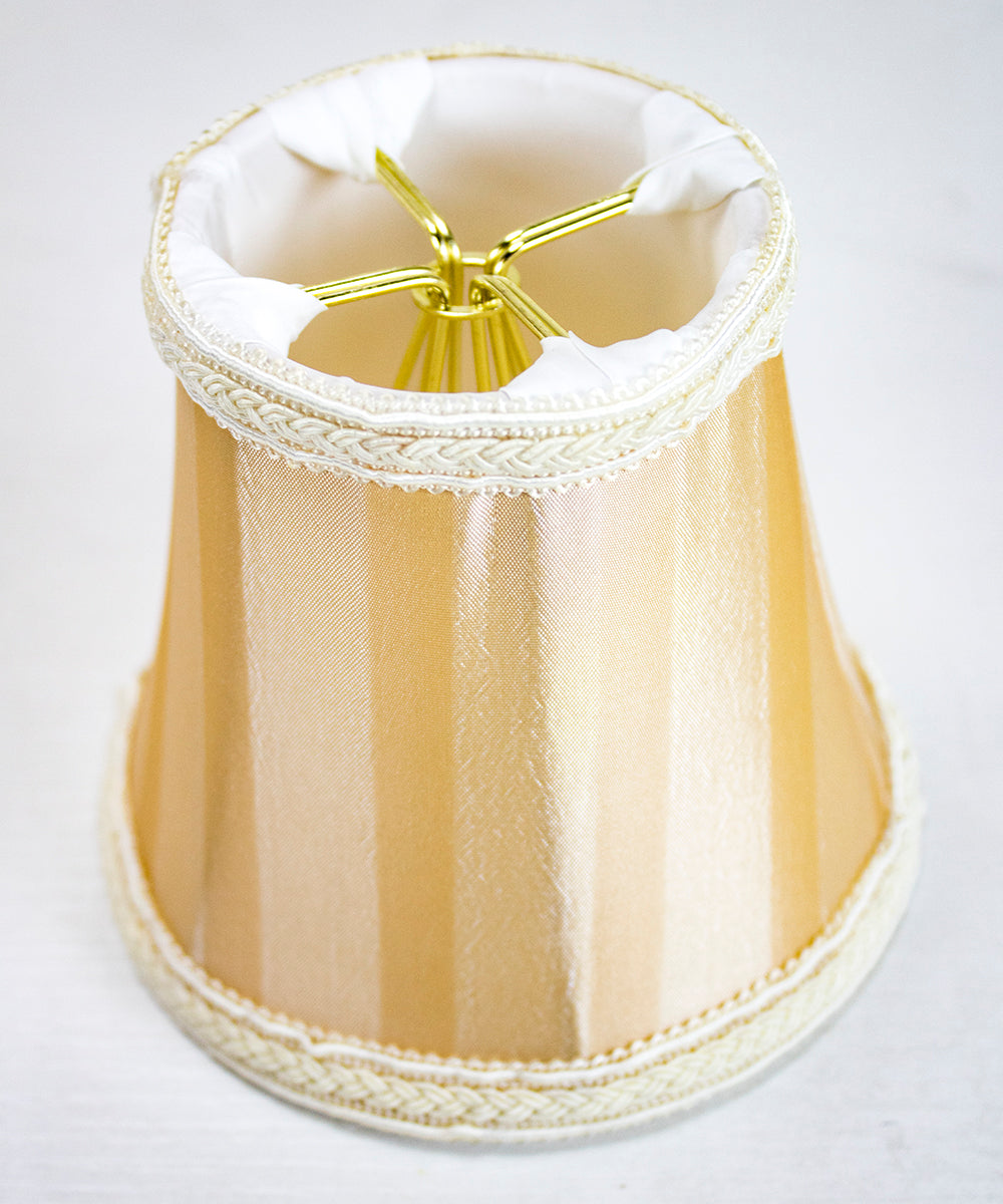 5"W x 4"H Set of 6 Beige/Eggshell Striped Chandelier Clip-On Premium Lampshade