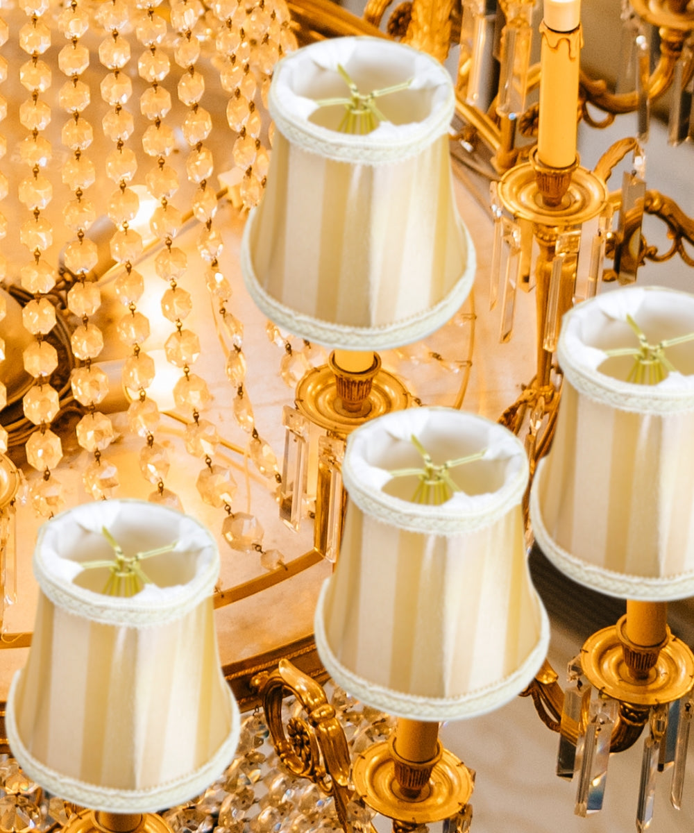 5"W x 4"H Set of 6 Beige/Eggshell Striped Chandelier Clip-On Premium Lampshade