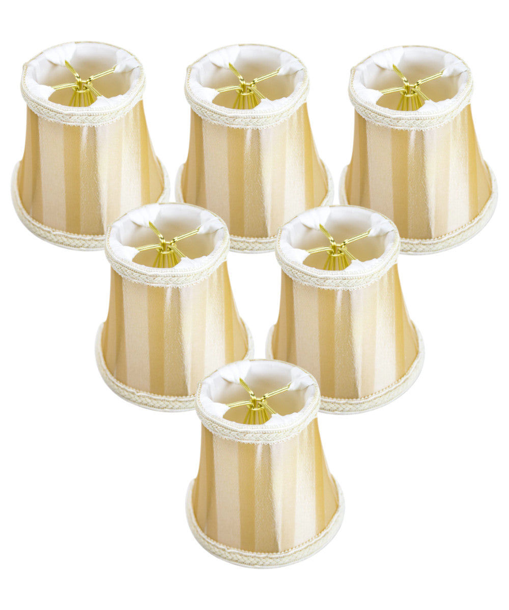 5"W x 4"H Set of 6 Beige/Eggshell Striped Chandelier Clip-On Premium Lampshade