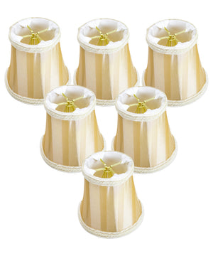 5"W x 4"H Set of 6 Beige/Eggshell Striped Chandelier Clip-On Premium Lampshade