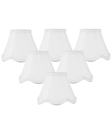 5"W x 4"H Set of 6 Down White Scallop Stretch Clip-on Candelabra Lampshade