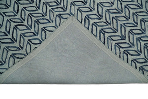 5X8 and 8x10 Contemporary Farmhouse Leaf's Hand Tufted Silver and Blue Loop Wool Rug