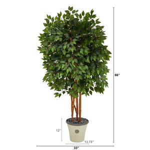 5.5’ Artificial Super Deluxe Ficus Tree in Decorative Planter