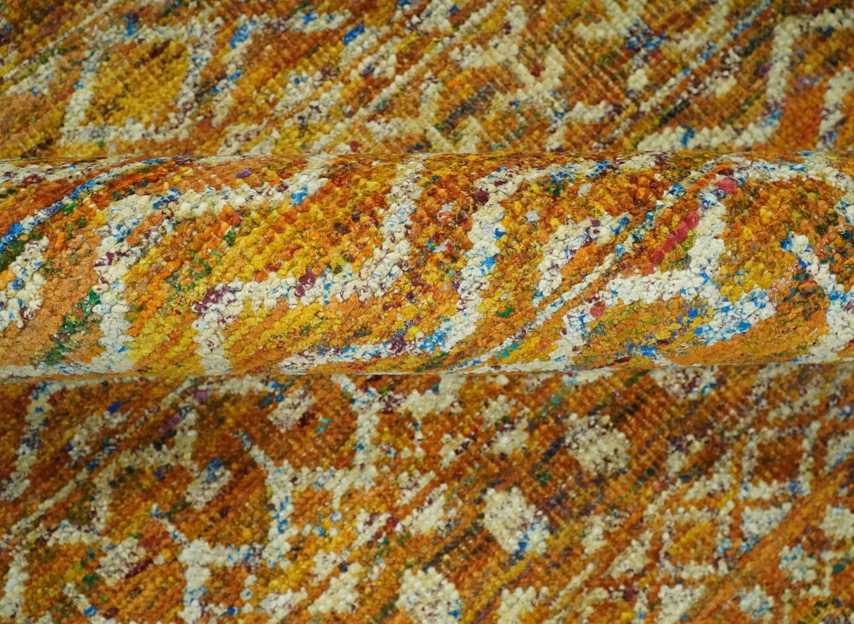 5.6x8.6 Hand Knotted Gold, Ivory and Rust Southwestern Tribal Trellis wool Area Rug