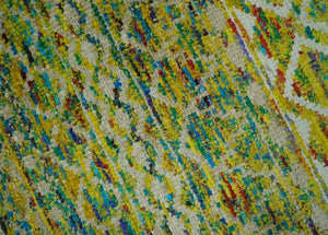 5.6x8.6 Hand Knotted Mustard, Teal and Ivory Southwestern Tribal Trellis wool Rug