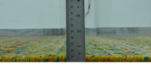 5.6x8.6 Hand Knotted Mustard, Teal and Ivory Southwestern Tribal Trellis wool Rug