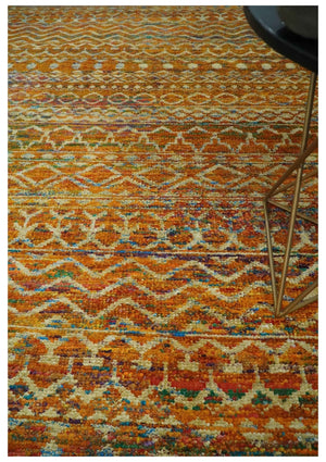 5.6x8.6 Hand Knotted Rust and Beige Modern Contemporary Southwestern Tribal Trellis Recycled wool Area Rug