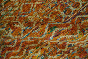 5.6x8.6 Hand Knotted Rust and Beige Modern Contemporary Southwestern Tribal Trellis Recycled wool Area Rug