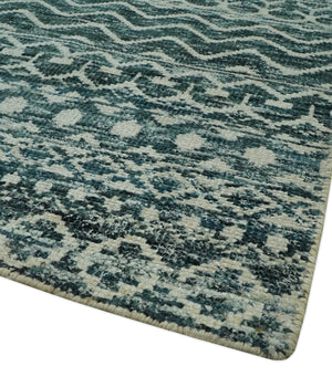 5.6x8.6 Teal Green and Beige Hand Knotted Southwestern Tribal Trellis wool Area Rug