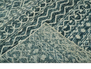 5.6x8.6 Teal Green and Beige Hand Knotted Southwestern Tribal Trellis wool Area Rug