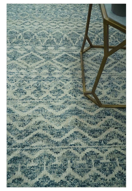 5x7 Teal and Beige Hand knotted southwestern Tribal trellis recycled Art Silk rug