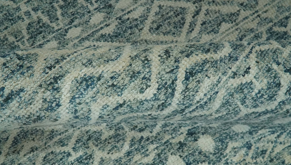 5x7 Teal and Beige Hand knotted southwestern Tribal trellis recycled Art Silk rug