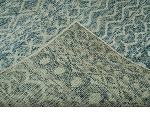 5x7 Teal and Beige Hand knotted southwestern Tribal trellis recycled Art Silk rug