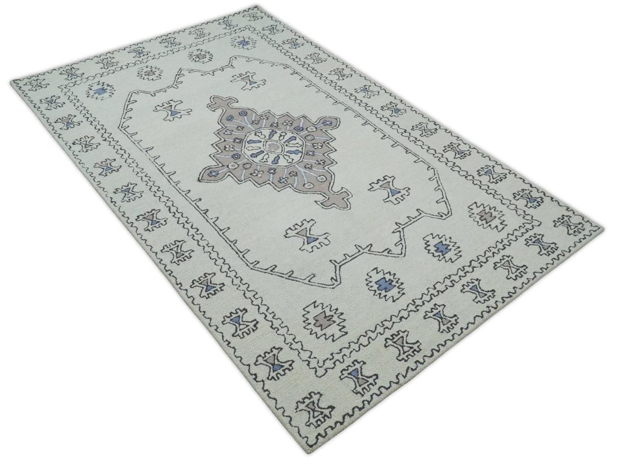 5x8, 6x9, 8x10 and 9x12 Ivory and Peach Persian Style Antique Oriental Tribal Hand Tufted Wool Area Rug | TRI3