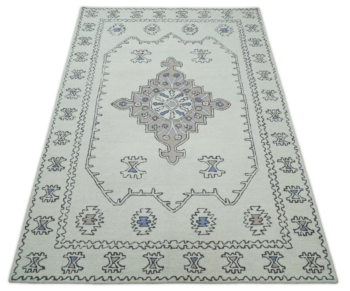 5x8, 6x9, 8x10 and 9x12 Ivory and Peach Persian Style Antique Oriental Tribal Hand Tufted Wool Area Rug | TRI3