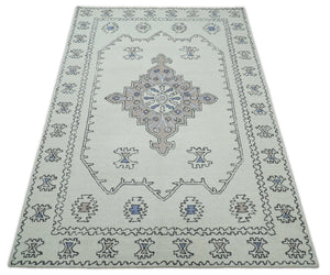 5x8, 6x9, 8x10 and 9x12 Ivory and Peach Persian Style Antique Oriental Tribal Hand Tufted Wool Area Rug | TRI3