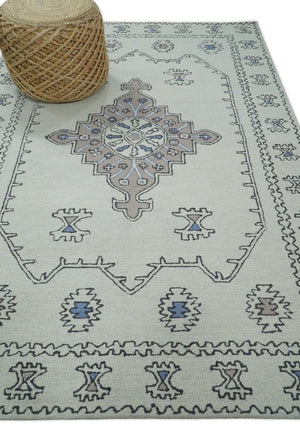 5x8, 6x9, 8x10 and 9x12 Ivory and Peach Persian Style Antique Oriental Tribal Hand Tufted Wool Area Rug | TRI3