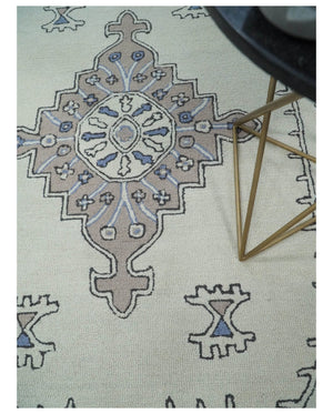5x8, 6x9, 8x10 and 9x12 Ivory and Peach Persian Style Antique Oriental Tribal Hand Tufted Wool Area Rug | TRI3