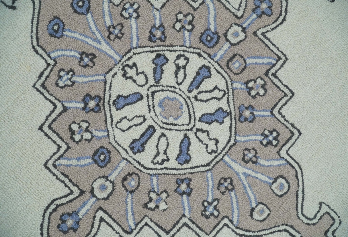 5x8, 6x9, 8x10 and 9x12 Ivory and Peach Persian Style Antique Oriental Tribal Hand Tufted Wool Area Rug | TRI3
